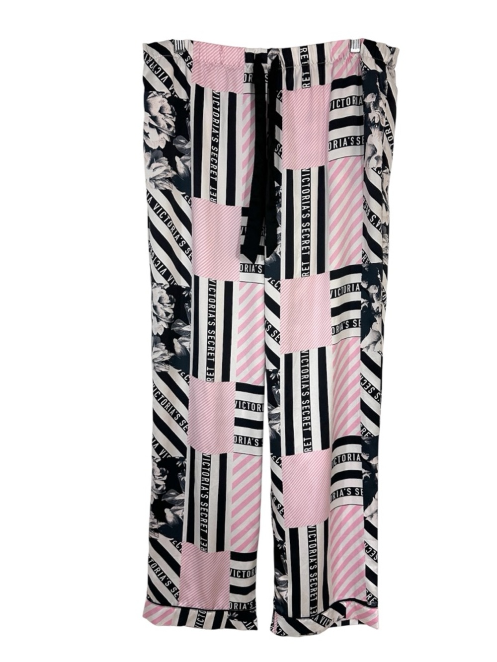 Victoria’s Secret Black And Pink Stripe Satin Pajama Lounge Pants - Picture 3 of 6